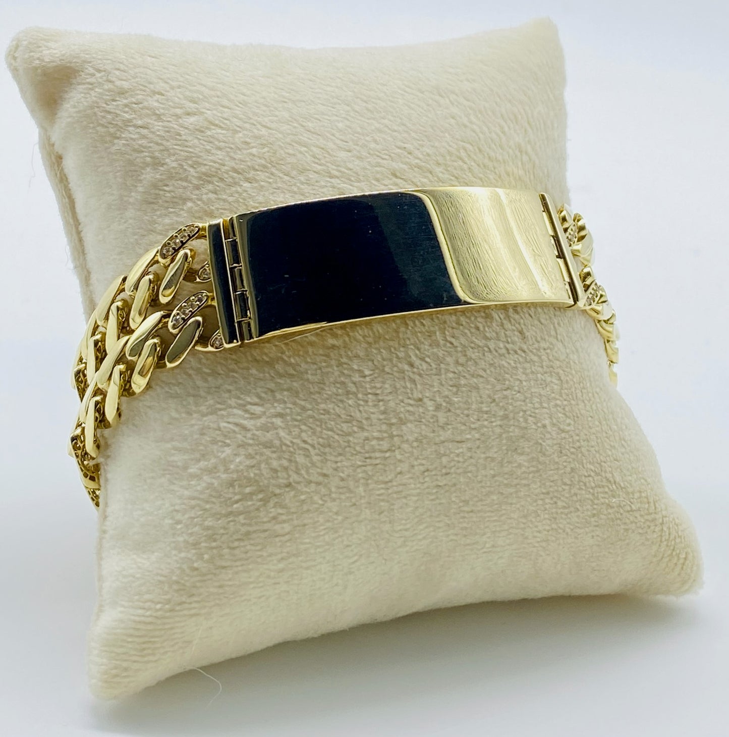 Gold Monaco With Diamonds Double Link Bracelet Cz Zirconia- Pulsera De Oro Doble Monaco Con Diamantes Cz Zirconia