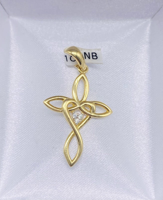 Gold Cross Pendant Heart Shape - Dije De Oro De Cruz En Forma De Corazon