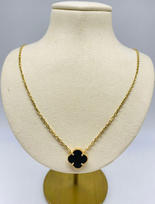 Gold Black Clover Fancy Cable Necklace Style - Collar De Oro Estilo Clavel Negro Fancy Cable