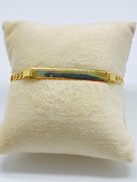 Gold Figaro Plate Paved Bracelet - Pulsera Figaro De Oro Adiamantadas