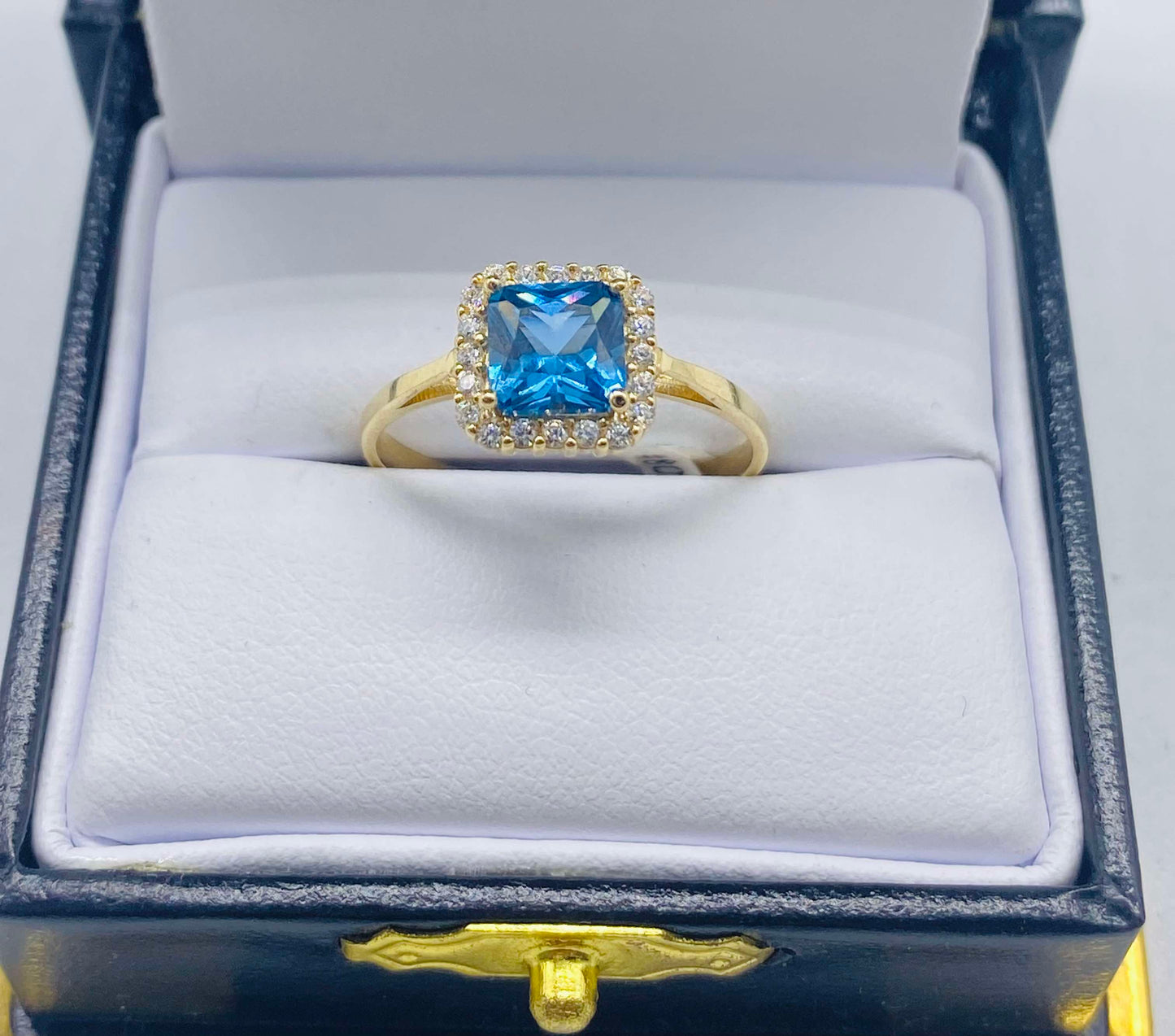 Gold Blue Cz Zirconia - Anillo De Oro Cz Azul Zirconia
