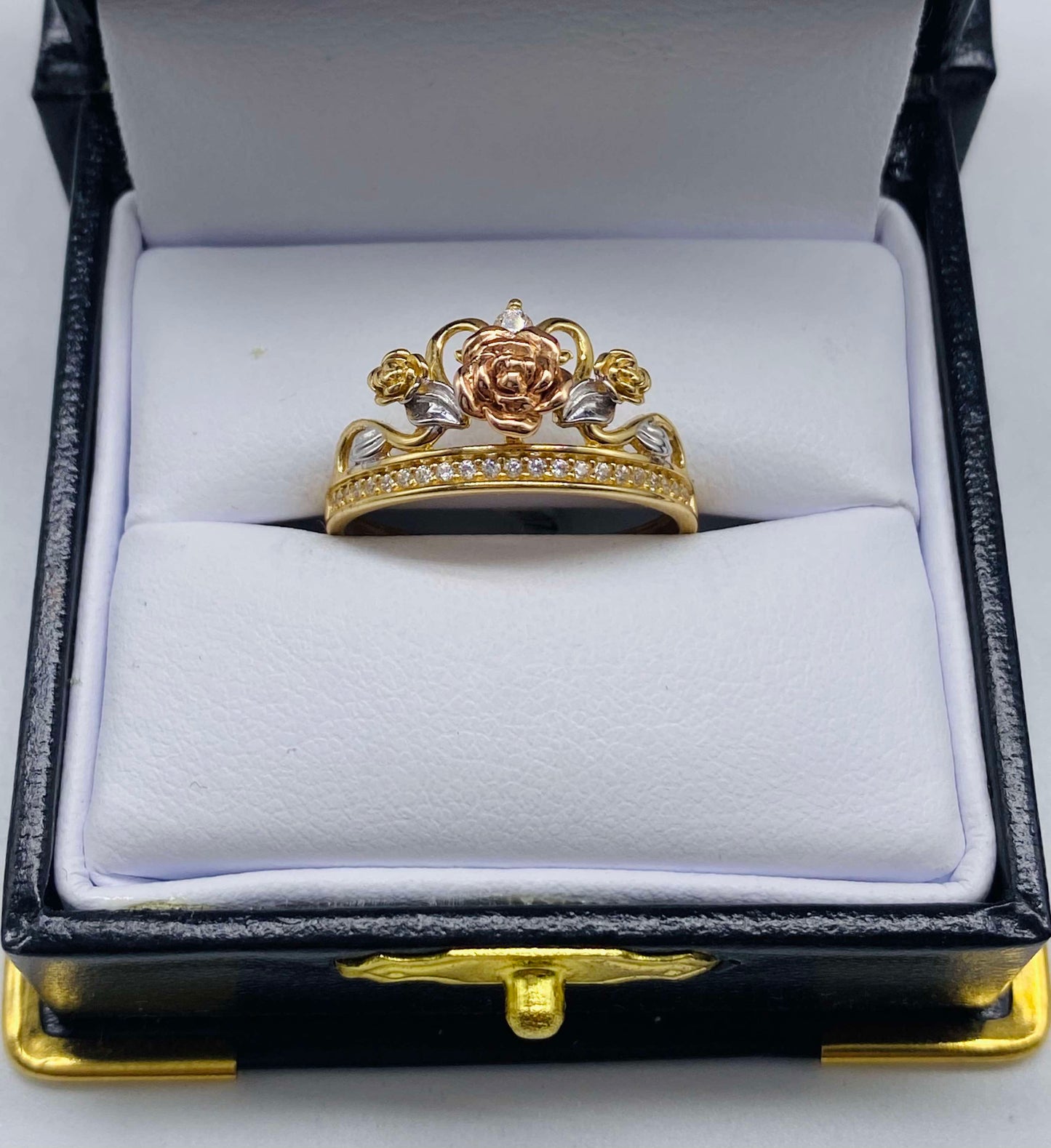 Gold Rose Crown Ring - Anillo De Oro Rosa Corona