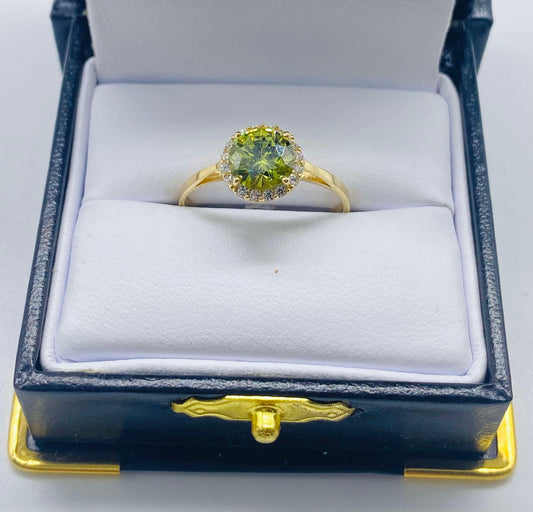 Gold Green Cz Zirconia Ring - Anillo De Oro Verde Cz Zirconia