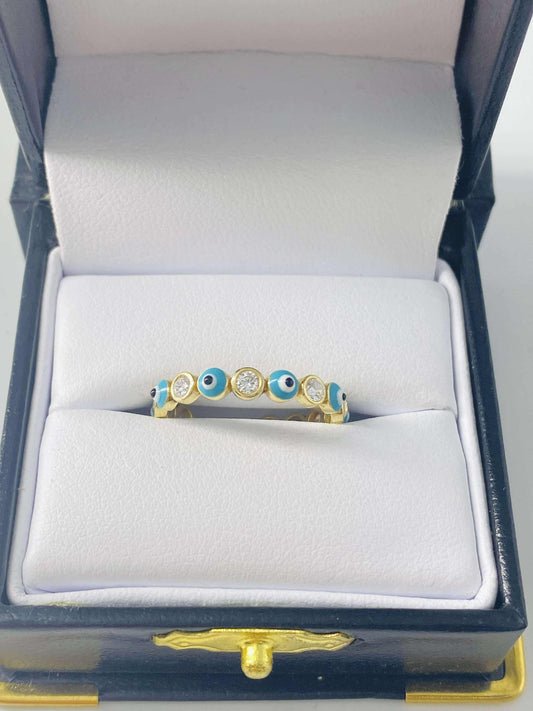 Gold Light Turkish Eye Cz Zirconia Ring  - Anillo De Oro De Ojo Turco Cz Zirconia