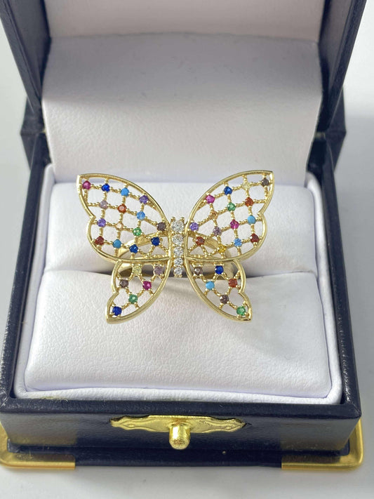 Gold Butterfly Colorful Ring - Anillo De Oro De Mariposa Colorido