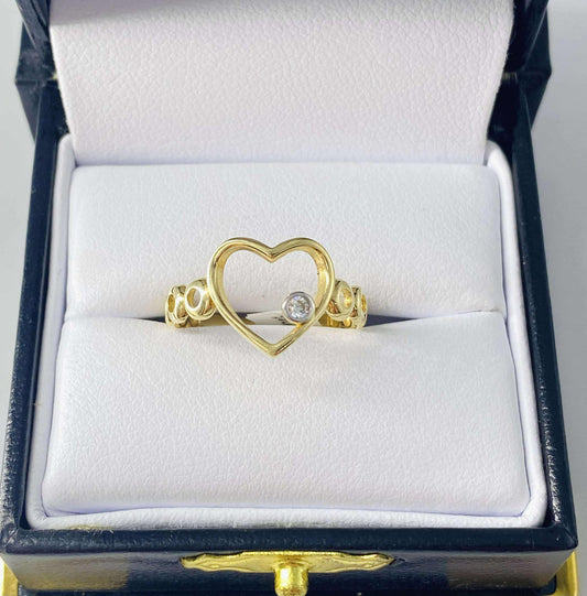 Gold Heart Cz Zirconia Ring  - Anillo De Oro De Corazon Cz Zirconia