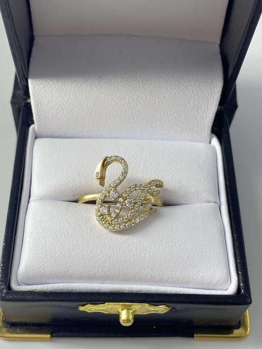 Gold Swan Cz Zirconia Ring - Anillo De Oro De Cisne Cz Zirconia