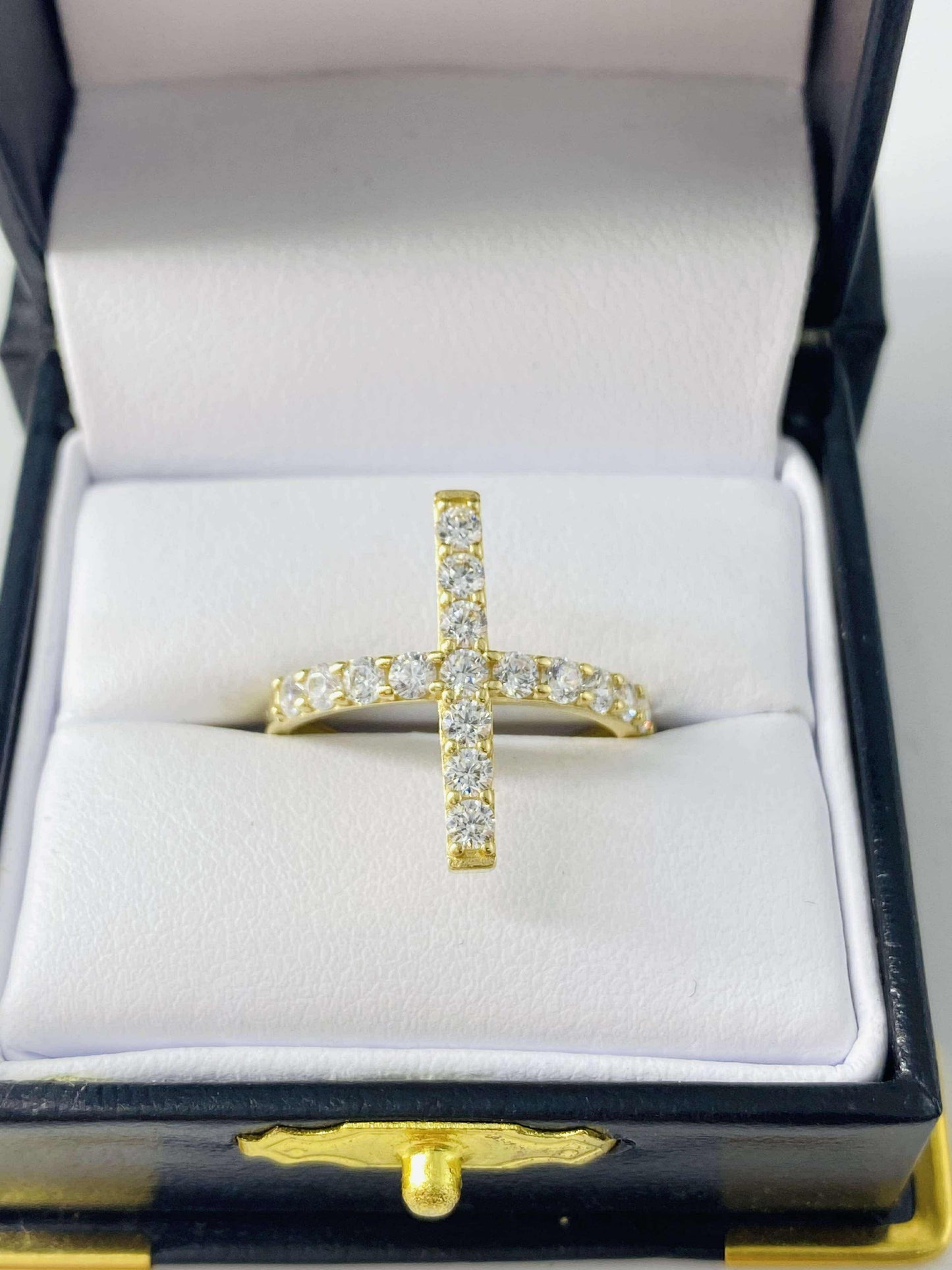 Gold Cross Cz Zirconia Ring  - Anillo De Oro De Cruz Cz Zirconia