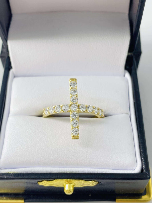 Gold Cross Cz Zirconia Ring  - Anillo De Oro De Cruz Cz Zirconia