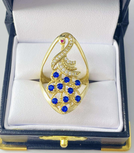 Gold Peacock Cz Zirconia Ring  - Anillo De Oro De Pavo Real Cz Zirconia