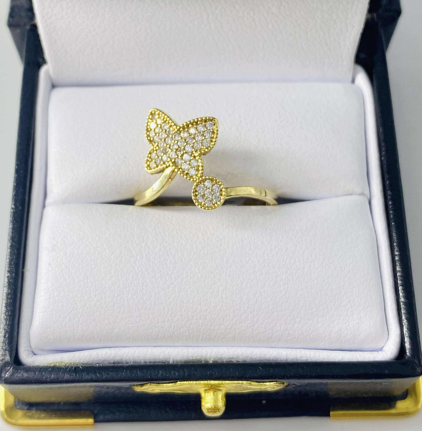 Gold Butterfly White Cz Zirconia Ring - Anillo De Oro De Mariposa Cz Zirconia Blanca
