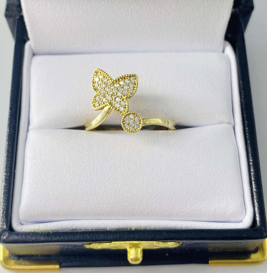 Gold Butterfly White Cz Zirconia Ring - Anillo De Oro De Mariposa Cz Zirconia Blanca