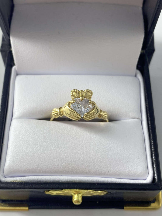 Gold Heart Crown Cz Zirconia Ring - Anillo De Oro De Corazon Corona Cz Zirconia