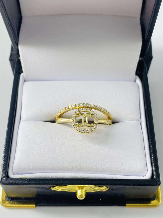 Gold Doble Round Cz Zirconia Ring  - Anillo De Oro Doble Redondo