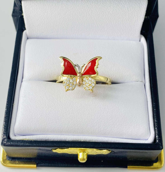 Gold Red Butterfly Cz Zirconia Ring - Anillo De Oro De Mariposa Roja Cz Zirconia
