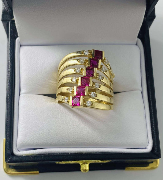 Gold Ruby Color Cz Zirconia Ring  - Anillo De Oro De Color Ruby Cz Zirconia