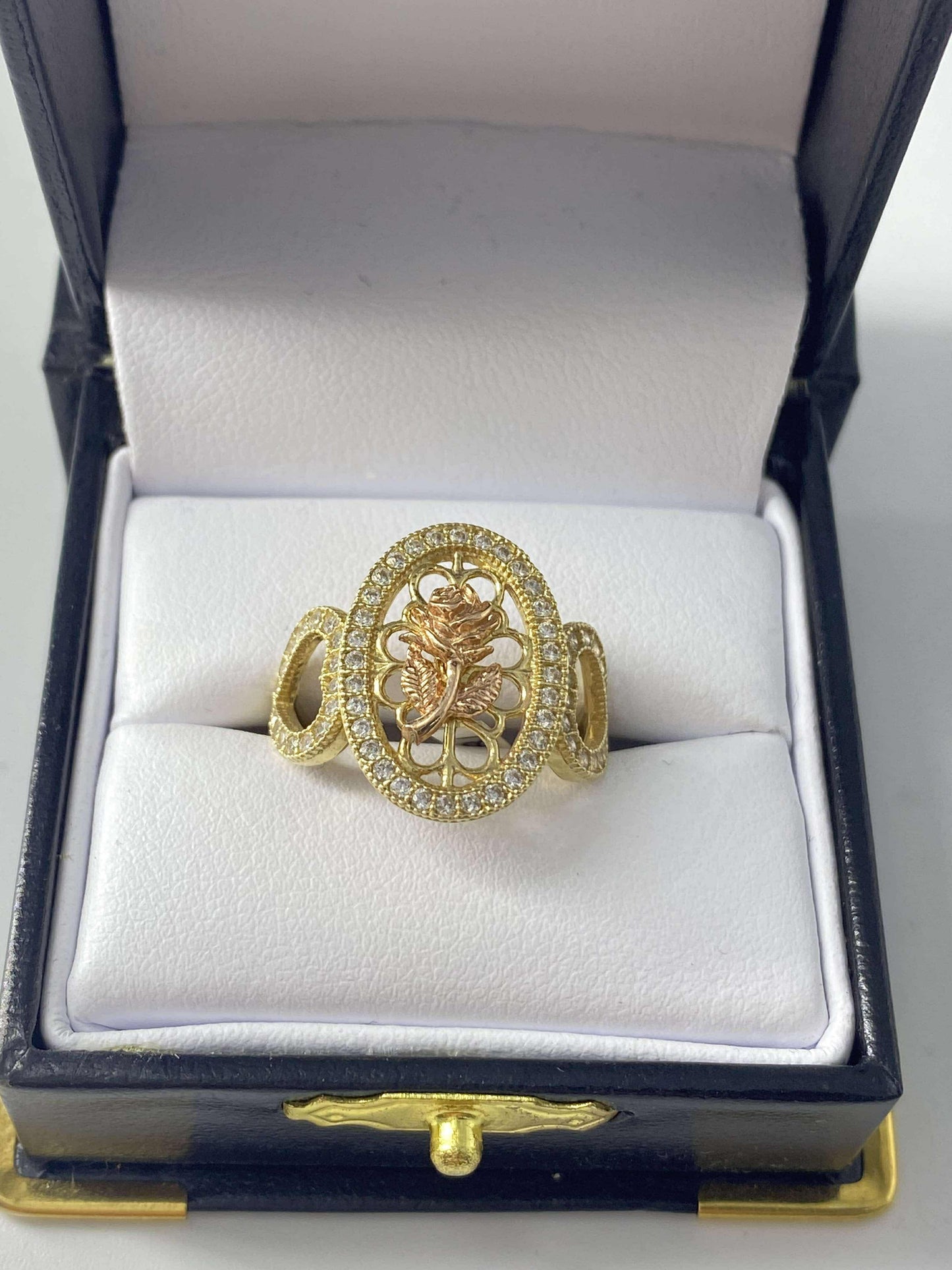 Gold Rose Round Cz Zirconia Ring - Anillo De Oro De Rosa De Cz Zirconia