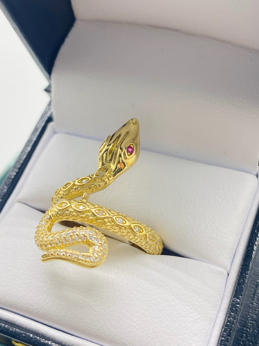 Gold Snake Ring With White Diamonds Ring Cz Zirconia - Anillo De Oro De Serpiente Con Diamantes Blancos  Cz Zirconia