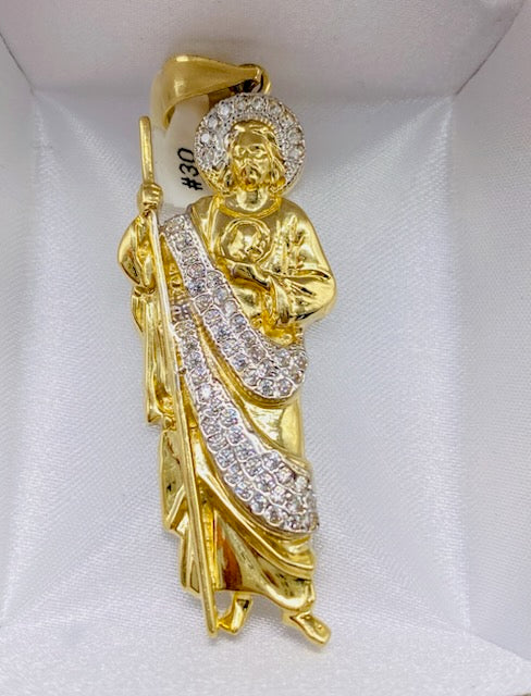 Gold Saint Judes Pendant With Cz Zirconia - Dije De Oro De San Judas Con Cz Zirconia