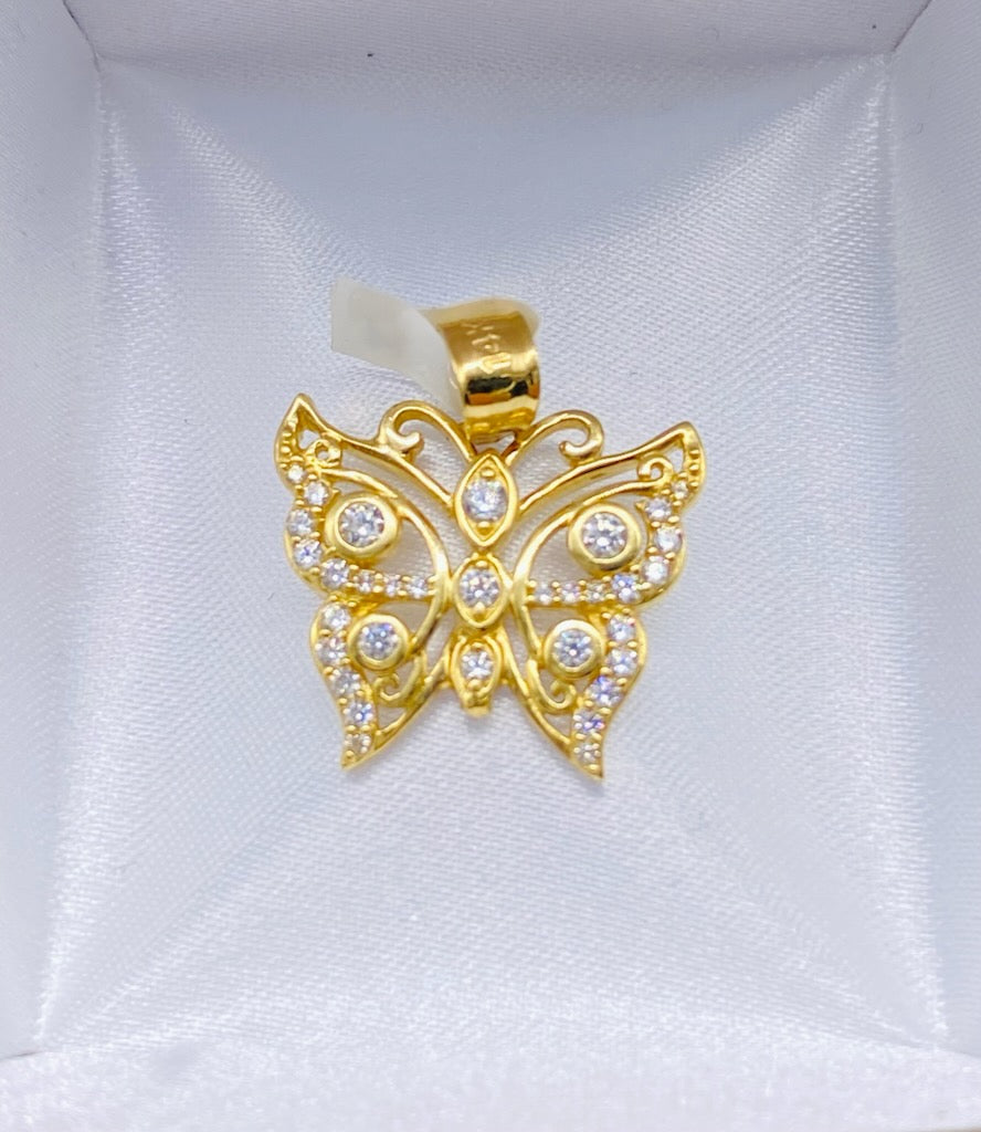 Gold Butterfly Shape Pendant With Cz Zirconia - Dije De Oro En Forma De Mariposa Con Cz Zirconia