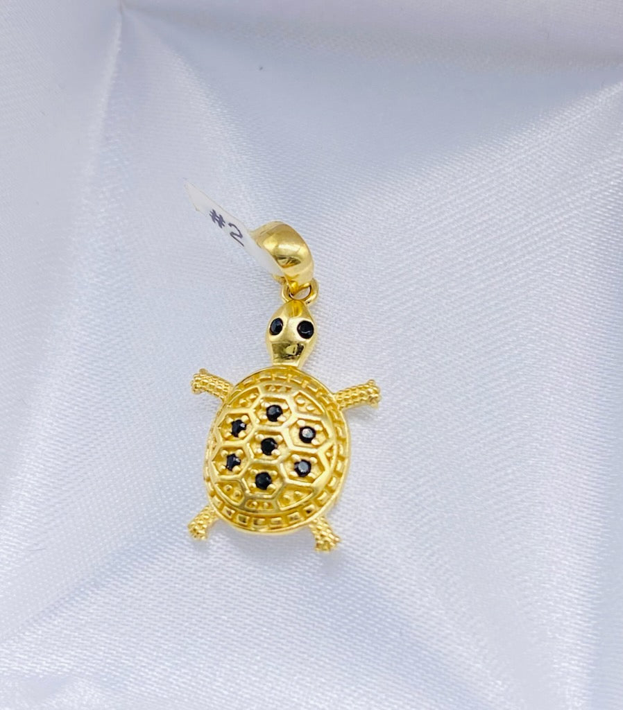 Gold Turtle Pendant With Cz Zirconia - Dije De Oro De Tortuga Con Cz Zirconia