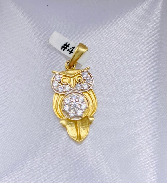 Gold Owl Pendant With Cz Zirconia - Dije De Oro De Buho Con Cz Zirconia