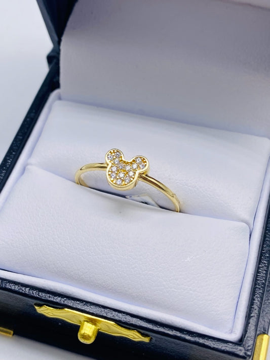 Gold Small Mickey Ring With Cz Zirconia - Anillo Pequeño De Oro De Mickey Con Cz Zirconia