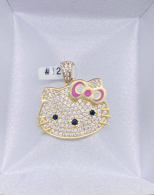 Gold Hello Kitty Pendant With Cz Zirconia  - Dije De Hello Kitty Con Cz Zirconia