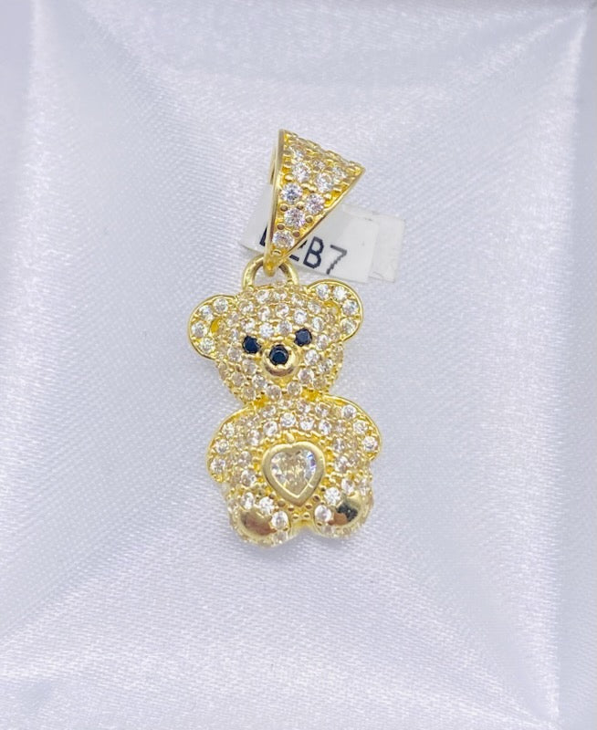 Gold Bear Pendant With Cz Zirconia  - Dije De Oso Con Cz Zirconia