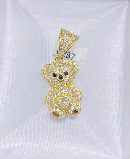 Gold Bear Pendant With Cz Zirconia  - Dije De Oso Con Cz Zirconia