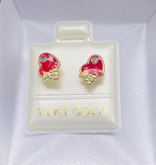 Gold Heart Cz Zirconia Earrings - Aretes De Oro Cz Zirconia