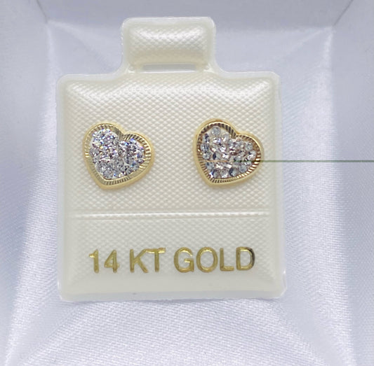 Gold Heart Cz Zirconia Earrings - Aretes De Oro De Corazon Cz Zirconia