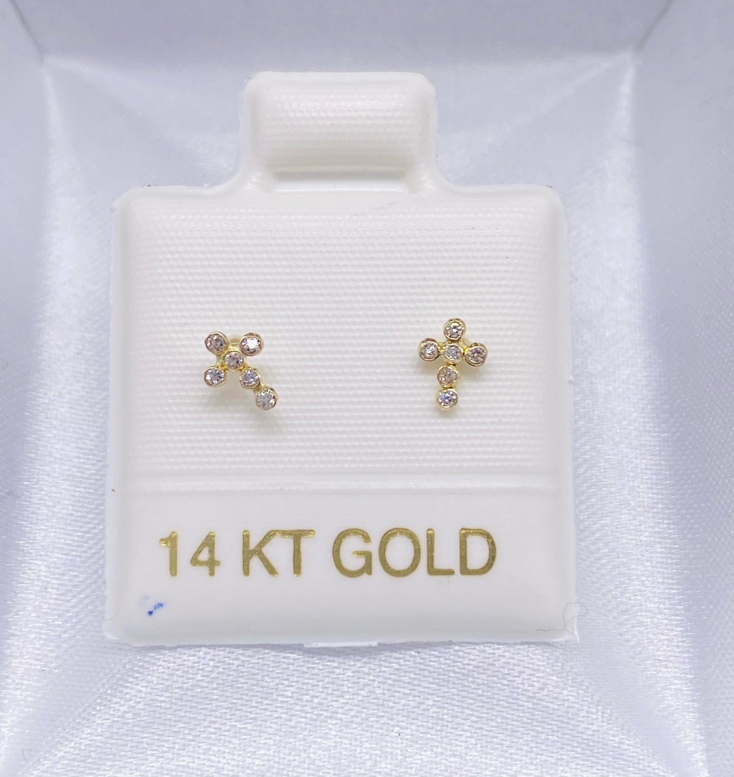 Gold Cross Cz Zirconia Earrings - Aretes De Oro De Cruz Cz Zirconia