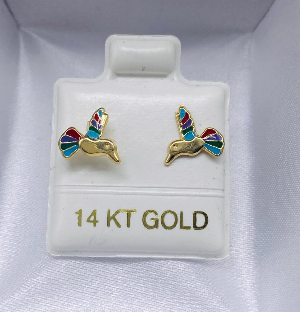 Gold Bird Earrings - Aretes De Oro De Ave