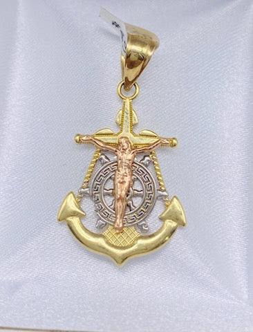 Gold Cross Anchor Pendant - Dije De Oro De Cruz Ancla