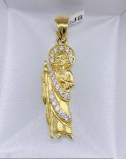 Gold Saint Judas Cz White Zirconia Pendant - Dije De Oro San Judas Con Blanco Cz Zirconia