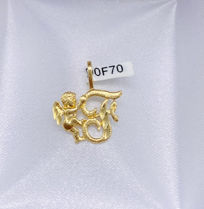 Gold Letter "F" Angel Pendant - Dije De Oro Letra "F" Angel