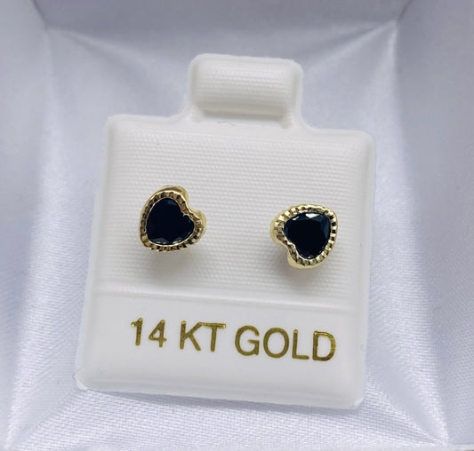 Gold Black Heart Earrings - Aretes De Oro De Corazon Negro