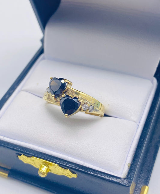 Black Color Gold Hearts Ring - Anillo De Oro De Corazones Color Negro