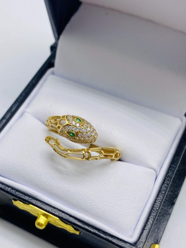 Gold Snake Cz Zirconia Adjustable Ring - Anillo De Oro Serpiente Cz Zirconia Adjustable