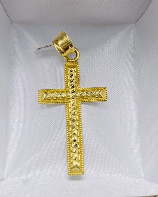 Gold Cross Pendant With Texture - Dije De Cruz De Oro Con Textura