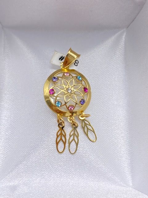 Gold Dream Catcher Pendant With Cz Zirconia - Dije De Atrapa Sueño Con Decoracion De Cz Zirconia