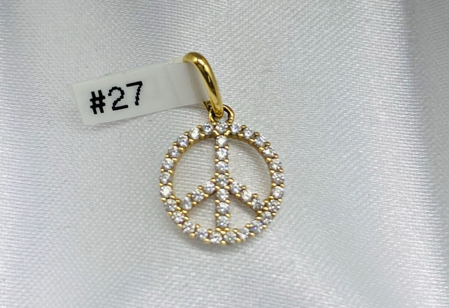 Gold Peace Sign Cz Zirconia Pendant - Dije De Oro De Simbolo De Paz Cz Zirconia