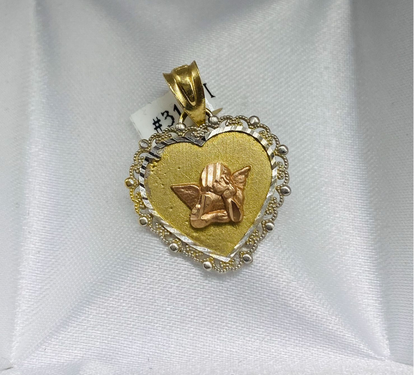 Gold Angel Heart Pendant - Dije De Oro De Angel Corazon