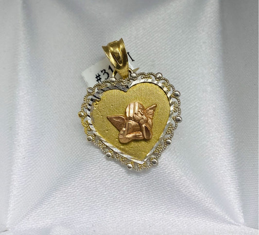 Gold Angel Heart Pendant - Dije De Oro De Angel Corazon