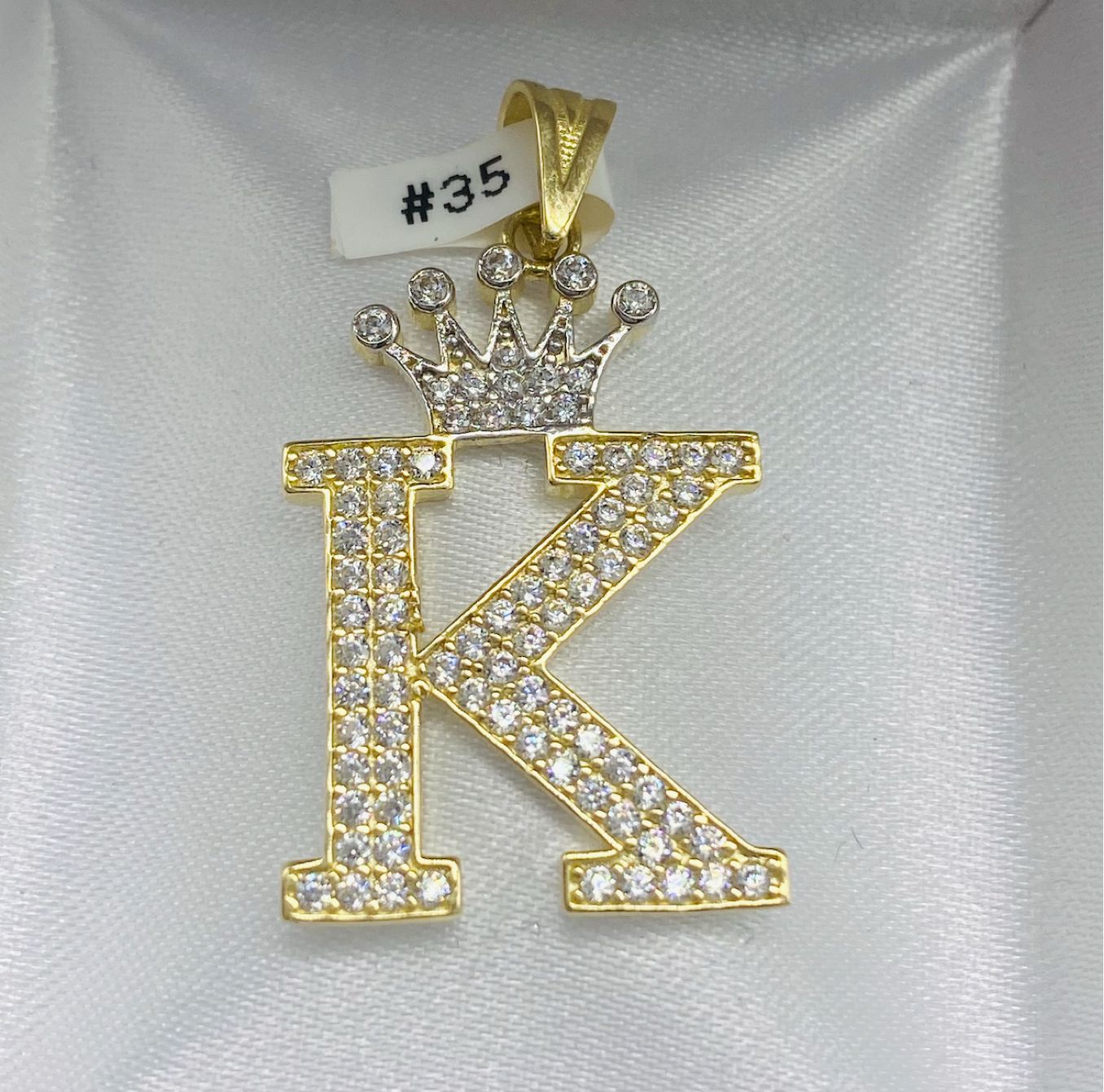 Gold "K" Letter Crown Pendant Cz Zirconia - Dije De Oro Letra "K" De Corona Cz Zirconia