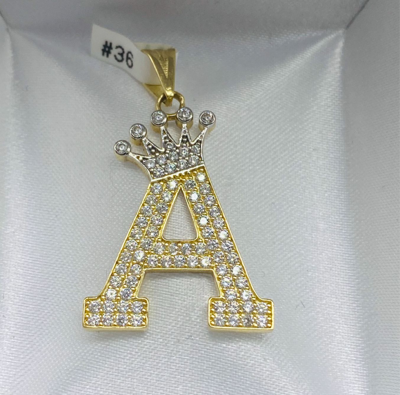 Gold Letter "A" With Crown Pendant Cz Zirconia - Dije De Oro De Letra "A" De Corona Cz Zirconia (Copy)