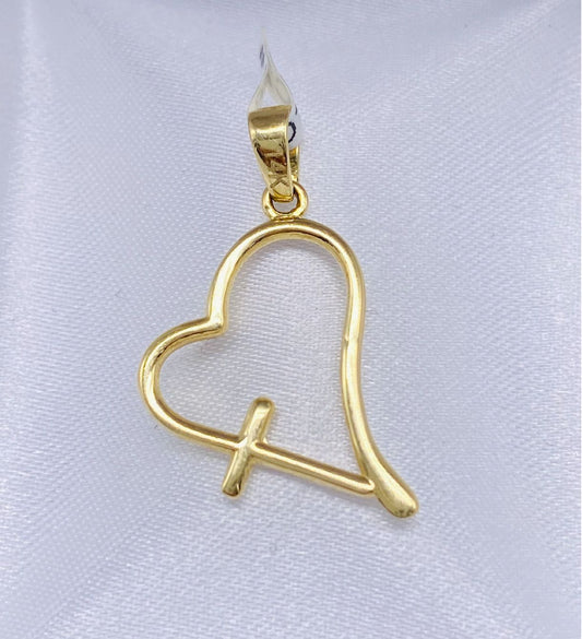 Gold Long Heart Pendant - Dije De Oro De Corazon Largo